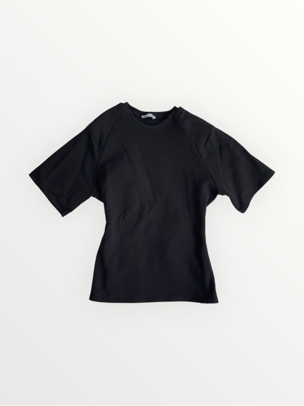 Zara Black Cinch Waist Structured T-shirt Top Size S